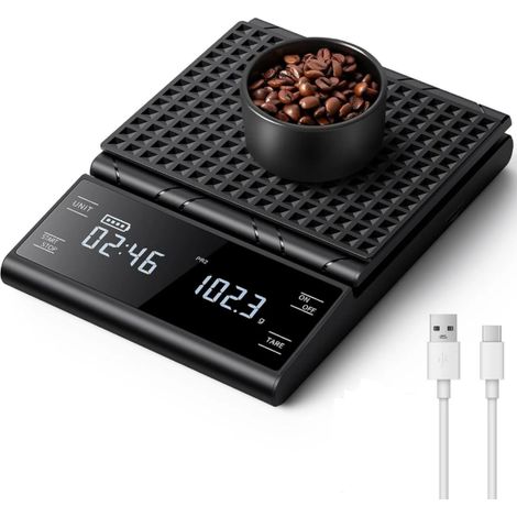 Elektronische Kaffeewaage mit Timer, wiederaufladbare Espressowaage, Genauigkeit 5 kg/0,1 Gramm, für Espresso und Filterkaffee.