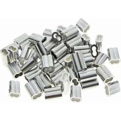 50 Pièces Manchons Doubles Aluminium, XU, 3mm Câble Acier Manchons, Clips de Manchon Boucle Sertissage Aluminium avec Embouts, Pour Câbles Acier, Métallique, Argenté (3mm) KZQ - KZQ