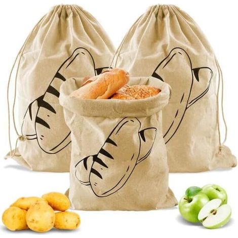 3 Pièce Sac à Pain, 40 × 30 cm sac baguette sac de stockage de pain, sac à pain réutilisable en coton lin Cordon respirant frais, Cadeaux de mariage, pain fait maison (1/3)