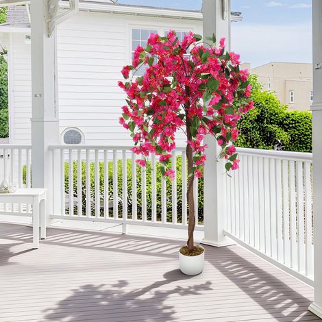 Bougainvillier Artificiel 90 cm/120 cm/150 cm avec Tronc Naturel - Fleurs triplées Roses, Plante Artificielle réaliste en Pot pour Jardin, Balcon et Appartement (1/5)