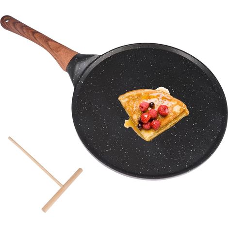 Poêle à Crêpes Antiadhésive,26 cm Crépière Aluminium pressé avec Répartisseur de Pâte,Poele Crepe pour les Rouleaux de Printemps, les Crêpes et les Pancasses,sans PFAS (Noir) (1/5)