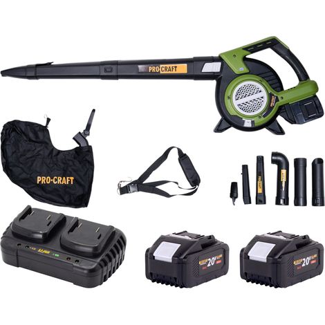 Procraft VB20 Souffleur et aspirateur de feuilles à batterie 40 V ( 2x 20 V ) Brushless + 2x batterie 8,0 Ah + chargeur double (1/5)