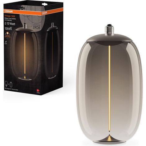 Vintage 1906 Big Elipse Oval, ampoule LED décorative avec verre fumé, avec filament ultra-mince et magnétique, culot E27, 4 watts, blanc chaud cosy (1800K), faible consommation d'énergie (1/5)