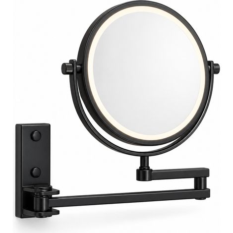 Wall-Mounted Illuminated Cosmetic Mirror 3x Magnifying Black 6 inches (1/5)