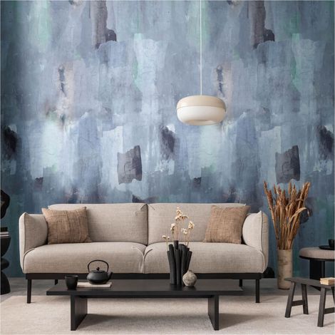 Photo wallpaper wall Profhome 782072 non-woven wallpaper smooth aquarelle style matt blue pigeon blue grey green 1,59 m x 2,8 m (1/5)