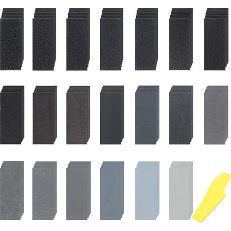 Kit de papier de verre 100 feuilles de papier de verre humide avec bloc de ponçage, grain 60-5000, pour meubles en bois, voiture, pierre, vernis, métal, verre (1/5)
