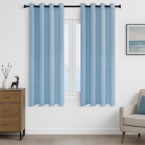 63 Lot de 2 rideaux occultants à isolation thermique avec œillets, protection de fenêtre, pour enfant, chambre et salon, texture douce, bleu ciel, 140 x 160 cm (1/5)