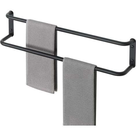 Porte Serviettes Longueur 70 CM Salle de Bain, Barre Porte Serviette Mural Porte-Serviettes, en Acier Inoxydable, Fixation Murale à Cuisine ou Douche, Noir (1/5)