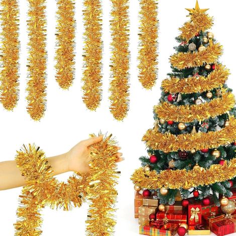 6 Pcs Guirlande de Noël,Garland Métallique Scintillante, Guirlande de Sapin de Noël Décorative, pour Decoration Intérieur et Extérieur (Or) (1/5)