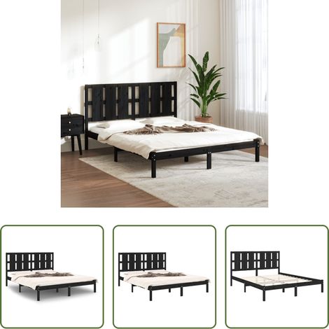 Cadre de lit - Cadre de lit sans matelas noir 150x200 cm bois massif (1/5)