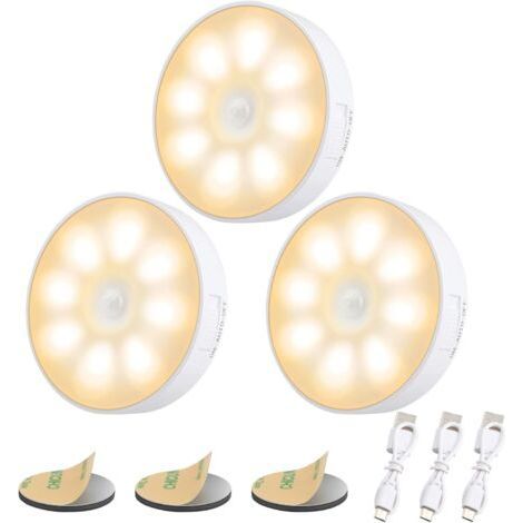 USB Rechargeable Automatic LED Night Light [3 Pack], 3000K Induction Night Light & 8 LEDs & 400mAh Battery, Motion Sensor Night Light, LED Adhesive Lamp with Magnetic Base-Warm Yellow (1/5)