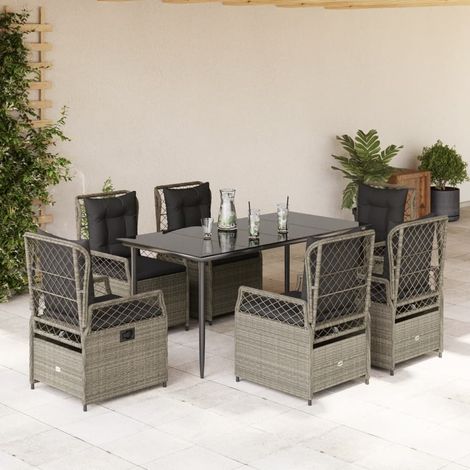 Ensemble à manger de jardin et coussins 7 pcs-Salon de jardin gris clair rotin 223345 (1/5)