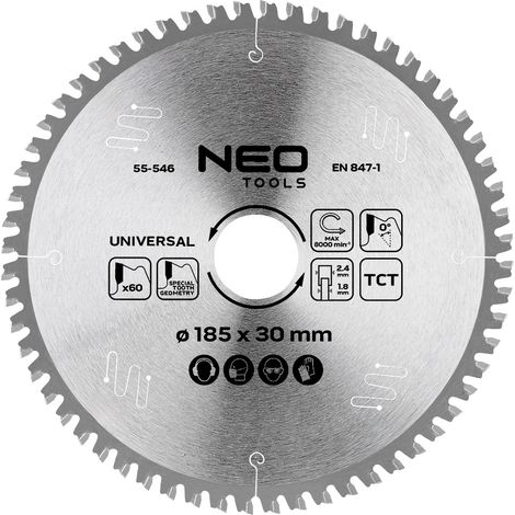 Lama per sega circolare, in metallo duro, 185 x 30 mm, 60 denti, universale