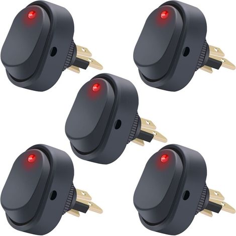 5 pezzi 12V 30A SPST 3 Pin ON/OFF Round Dot LED Light Pulsante Interruttore a bilanciere per auto ASW-20D-BU, rosso