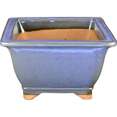 Vaso per bonsai quadrato in gres smaltato azzurro 22x22x13,5 cm - J057