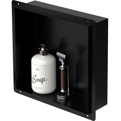 LuxeBath Nicchia a Parete senza Bordo in Acciaio Inossidabile 30x30x10 cm Nero Nicchia da Muro senza Cornice per Bagno Ripiano da Incasso senza Telaio per Doccia Contenitore per Utensili da Bagno (1/5)