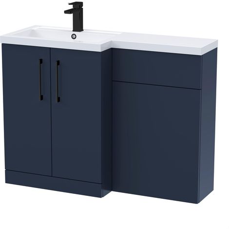 Balterley Left-Hand Bathroom Vanity and WC Unit Combination with Basin - 1100mm - Satin Dark Blue with Black Handles