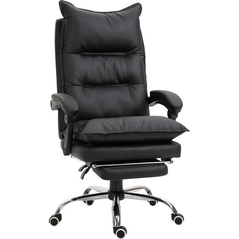 Chaise de Bureau Ergonomique Reclinable 155° avec Repose-pieds, Chaise de Bureau en Simili Cuir Facile à Nettoyer, Accoudoirs Rembourrés, Pivotante et Hauteurs Réglable, Noir (1/5)