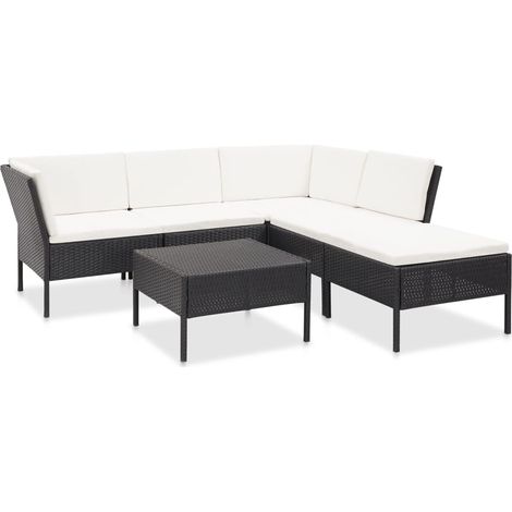 6-tlg. Garten-Lounge-Set mit Auflagen Poly Rattan Schwarz