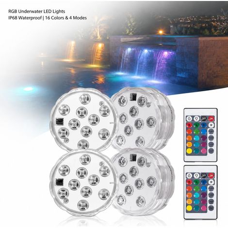 Toivize-Lot de 4 Lampes LED Submersibles RGB - Télécommande IR - Étanche IP68 - 16 Couleurs - Déco Piscine Aquarium Fête Jardin (1/4)