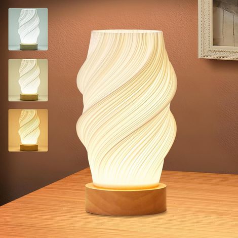 Lampe de Chevet sur Socle en Bois - 3 Couleurs & 9 Niveaux de Luminosité LED - Lampe de Table Minimaliste avec Câble USB pour Chambre, Salon (1/5)