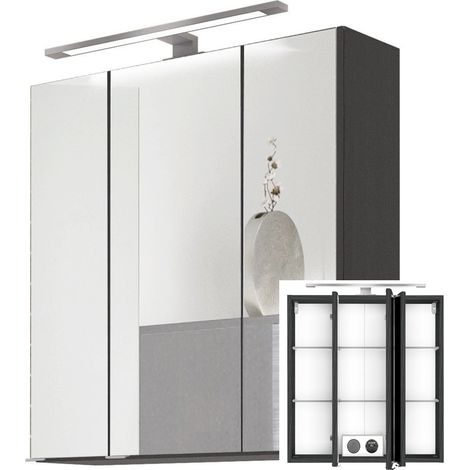 3D-Spiegelschrank 60cm in graphit APIA-03 mit LED-Aufbauleuchte, B/H/T ca. 60/64-69/20 cm (1/5)