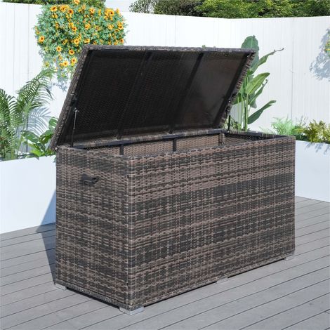Abrihome 980L Aluminum Outdoor Rattan Storage Box, Outdoor Large Deck Storage Box for Patio, Yard, Garden, Brown (L 170 x H 95 x W 77) (1/5)