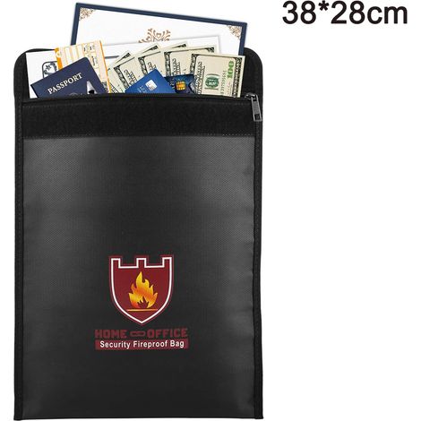 Sac Anti-Feu - 38 x 28 Cm - Pour Documents Argent Bijoux Passeport - Résistant Jusqu'à 600 °C - Étanche - 1 Pièce (1/5)