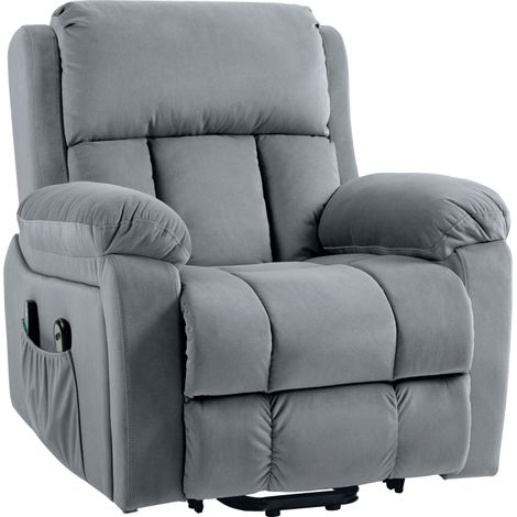 Fauteuil releveur électrique avec fonction massage et chaleur inclinaison réglable revêtement synthétique tissu gris (1/5)