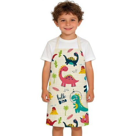 Kinderschürze mit Cartoon Motiv Dinosaurier Schürze Malschürze für Kinder zum Kochen und Malen in der Küche Empfohlen für Jungen und Mädchen mit