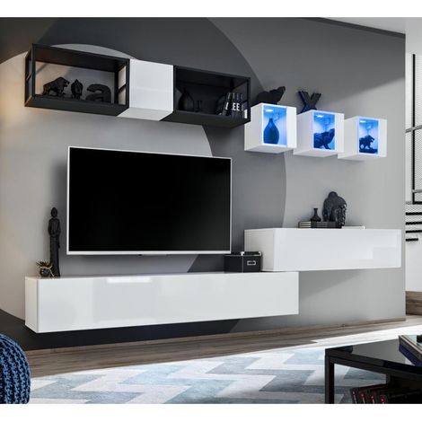 Ensemble Meuble TV Design "Switch III" 280cm Blanc & Noir (1/4)