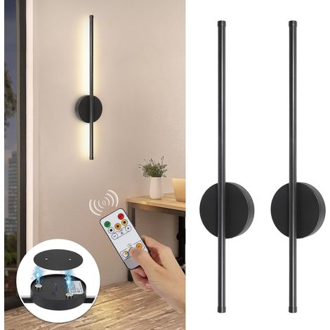 60 cm LED-Wandleuchten für den Innenbereich, Schwarz, 2er-Set Kabellose Wandleuchte, 3 Farbtemperaturen, batteriebetriebene Wandleuchte mit Fernbedienung für Schlaf- und Wohnzimmer (1/5)