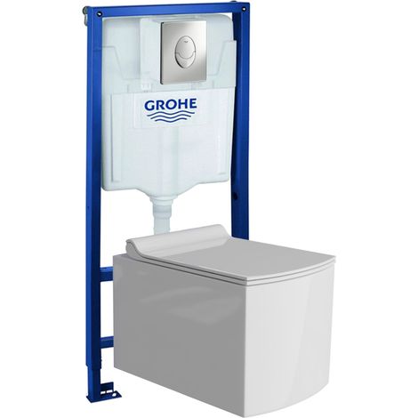 GROHE Bâti-support Skate Air + Lavita WC Fago suspendu blanc sans bord + panneau de commande Delta 25 chrome Kit complet WC (1/5)