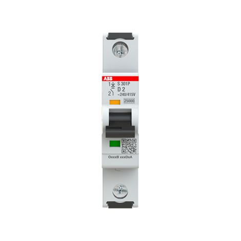 S300P-Disjoncteur 1P-2A-Courbe D-Pdc 25000A-230VAC 100kA-60VDC 25kA-1 module 2CDS381001R0021 ABB A908066