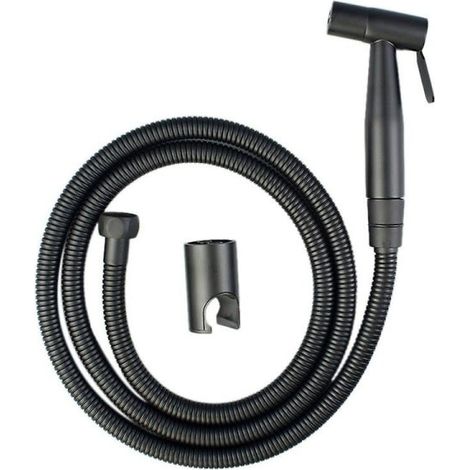 Ensemble de douchette WC portable en acier inoxydable noir avec tuyau pour douche, mur ou toilettes WELLNGS (1/5)