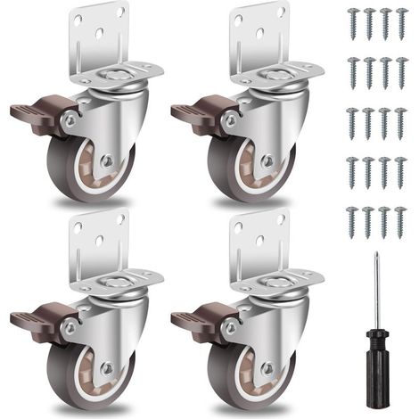 50-mm-Möbelrollen mit 4 Bremsen, L-förmiger Montageplatte, Schwerlastrollen bis 270 kg, Gummi für alle Bodenarten, für Möbel, Regale, Spielzeugkisten, 4er-Set (1/5)