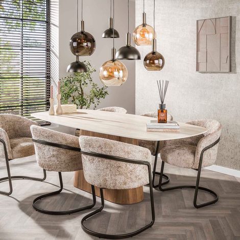 Table repas 215x105x77 cm effet bois et travertin - KRIOLA (1/5)