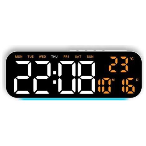 Réveil, grand affichage numérique LED, horloge date à éclairage ambiant, réveil numérique multifonctionnel, lumière bleue.
