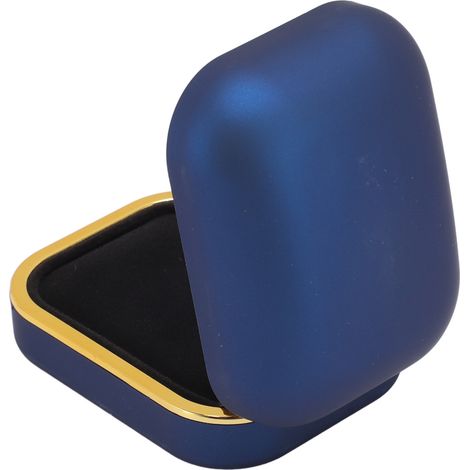 Boîte à bijoux rectangulaire à bords arrondis avec intérieur doux et éclairage LED intégré, bleue, idéale pour colliers et bracelets. (1/5)