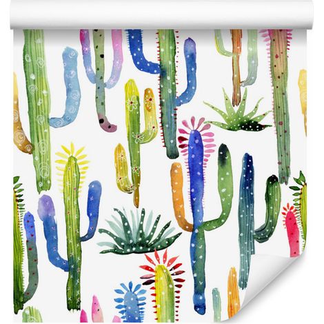 Papel pintado de cactus coloridos para salón y dormitorio, 50x1000 cm (1/5)