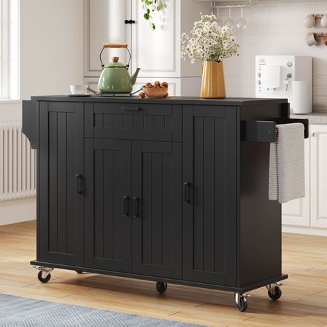 Îlot de cuisine 120x70x95 cm en MDF noir avec plateau rabattable, gain de place – MEUBLIV (1/5)