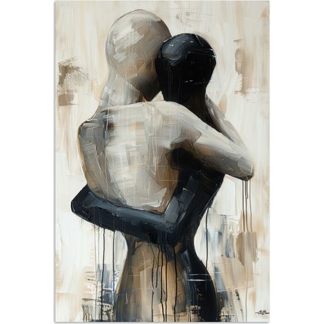 AFFICHE Abstrait - Amour - Noir et blanc - Moderne Tableau Décoration Murale 80x120 cm (1/4)