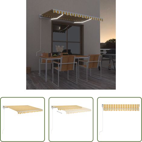 Auvent rétractable - Auvent automatique capteur de vent/LED 350x250cm Jaune et blanc (1/5)