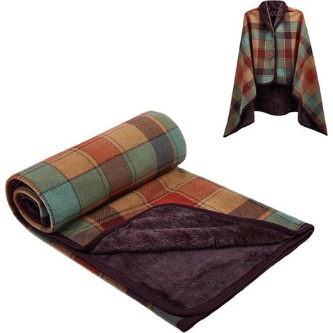 Couverture, écharpe multifonctionnelle 3 en 1 ajustable avec boutons, couverture à carreaux, convient pour la maison, le bureau et les voyages, 100140 cm, motif à carreaux coloré. (1/5)