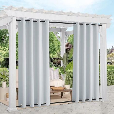 Tapis d'extérieur imperméables pour terrasse - 132 x 274 cm - Gris et blanc - Tapis de pergola à double œillet, résistants à la chaleur (1/5)
