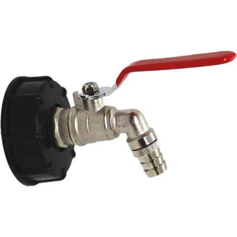 Raccord de vanne de réservoir d'eau S60x6 vers G3/4 po, filetage grossier, adaptateur pour tuyau d'arrosage en laiton, poignée rouge (1/4)