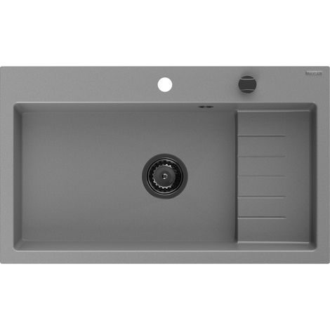 Mexen Omar évier en granit 1 bac 800 x 480 mm, gris, siphon noir - 6520801005-71-B (1/5)