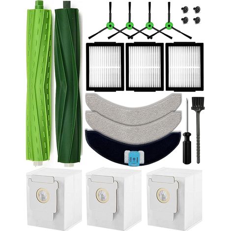 Lote de 17 Accesorios para iRobot Roomba Combo j7+/j7 Plus/j9+/j9 Plus/10 Max: 2 Cepillos Principales, 4 Cepillos Laterales, 3 Bolsas de Polvo, 3 Filtros HEPA, 3 Paños de Limpieza. (1/5)