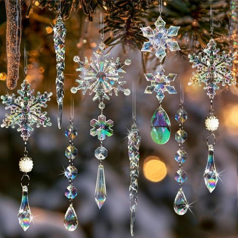 Lot de 18 décorations de Noël en acrylique, décorations pour sapin de Noël, flocons de neige et glaçons en cristal, ensemble de pendentifs de Noël (1/5)