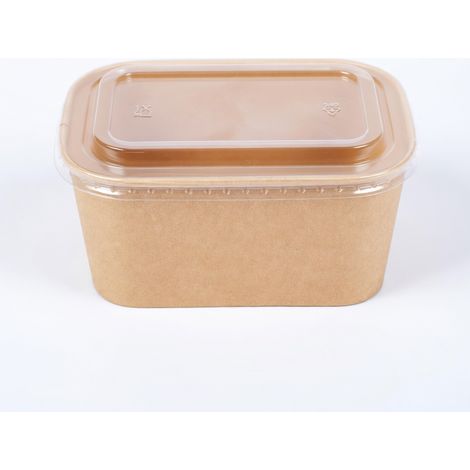 Bol rectangulaire en kraft brun 1000 ml avec couvercle transparent